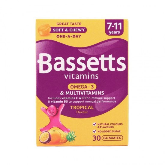 Bassetts Vitamins 30's - 7-11 Years Multivitamins + Omega 3 Tropical