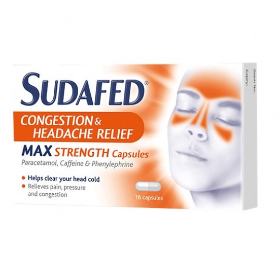 Sudafed Congestion & Headache Relief Max Strength Capsules 16's [GSL]