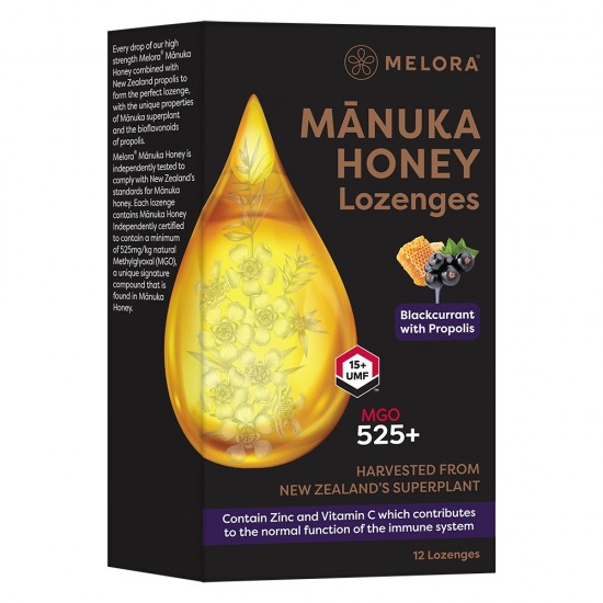 Melora Manuka Honey & Propolis Lozenges - Blackcurrant 12's