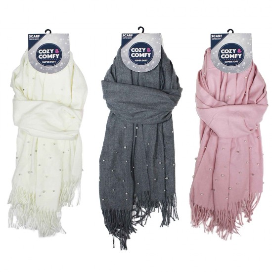 Ladies Cozy Scarf with Pearls Assorted LP53920