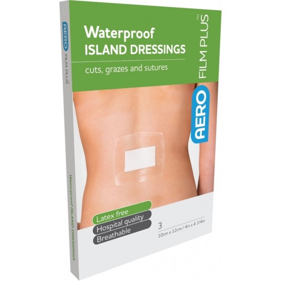 Aero Waterproof Film Island Dressing 10x12cm (pk3)