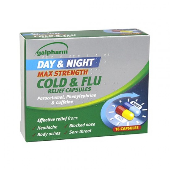 Galpharm Day & Night Max Strength Cold & Flu Relief Capsules 16's [GSL]